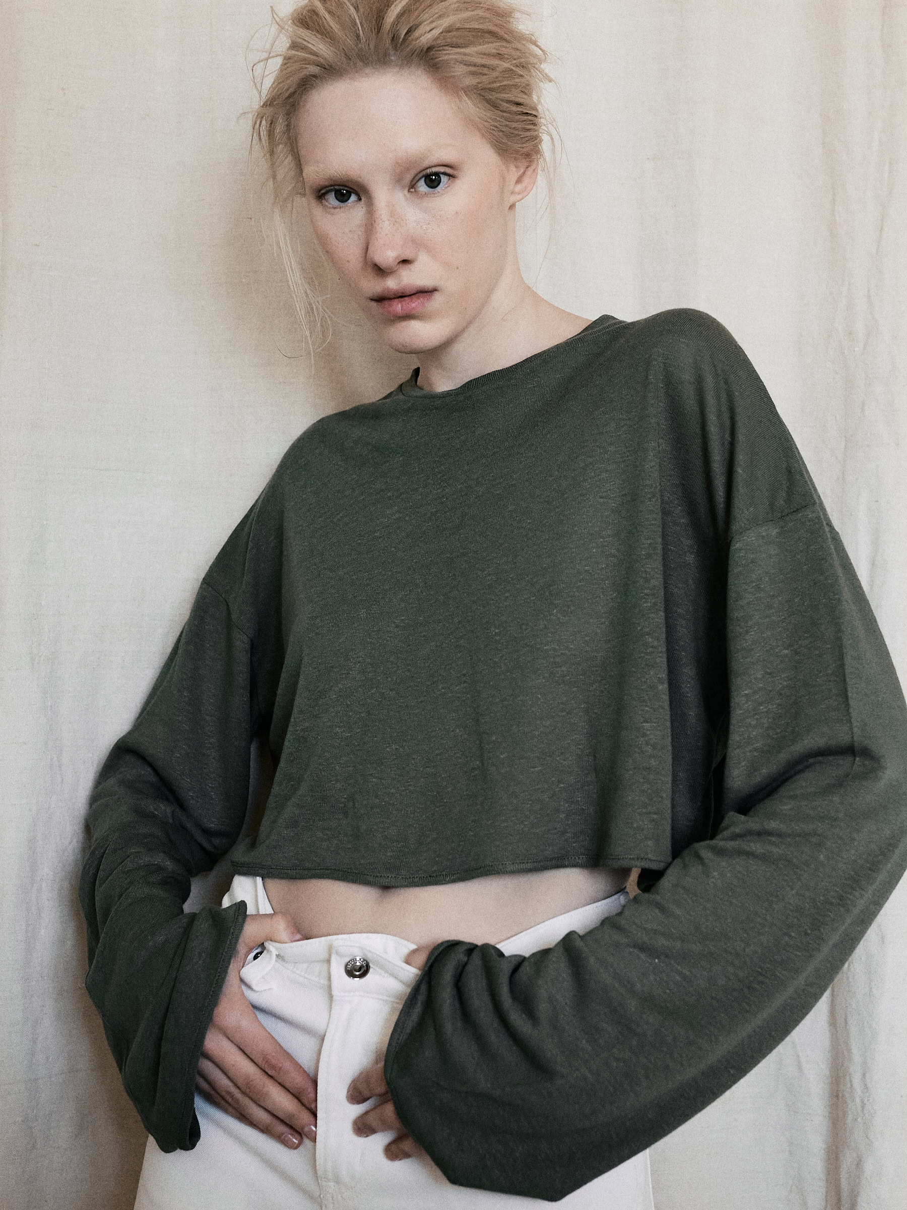 Lniany Longsleeve Soie Olive Green 02