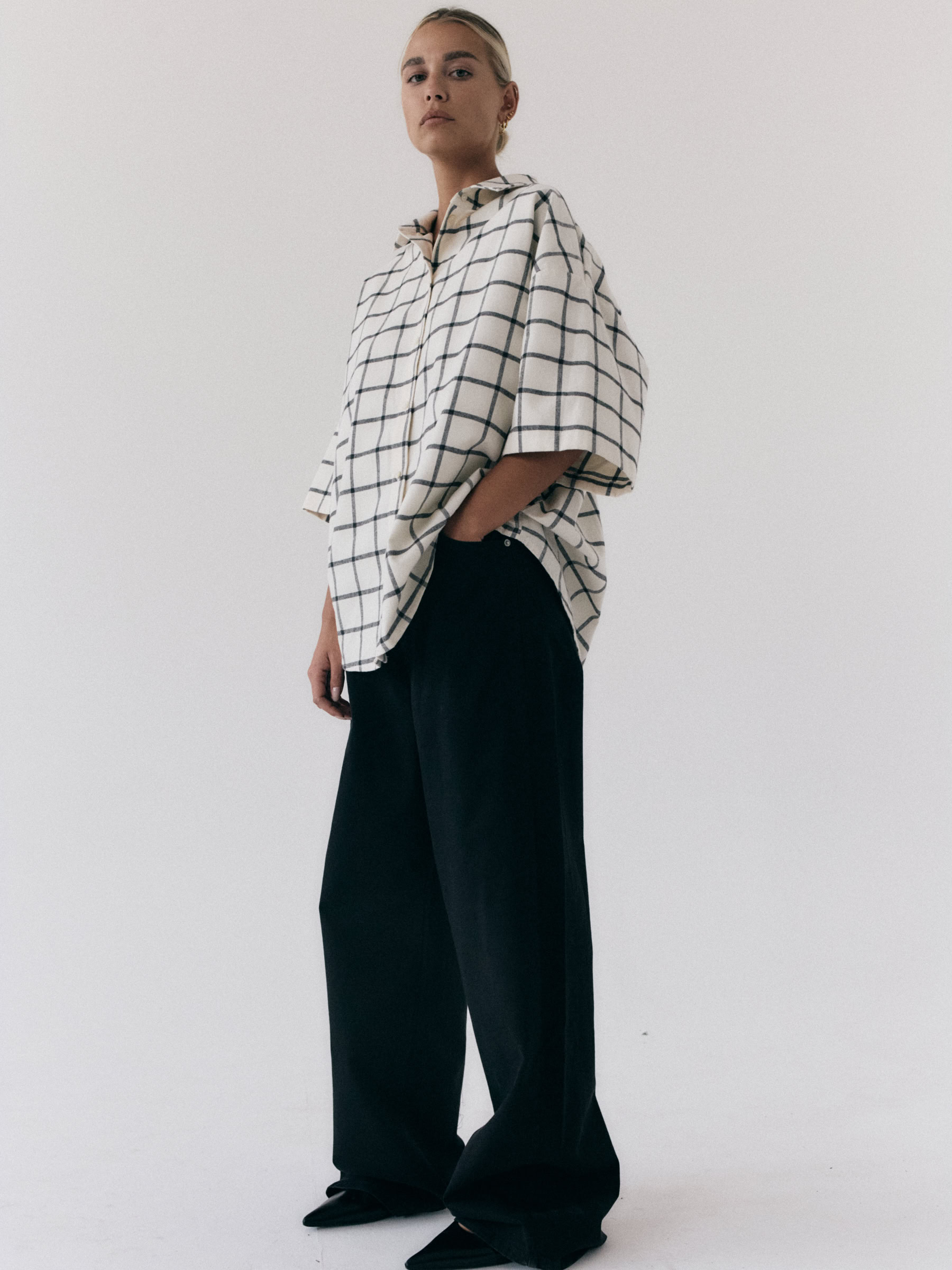 Koszula Oversize Z Krotkim Rekawem Creu Chequered Off White Black 01