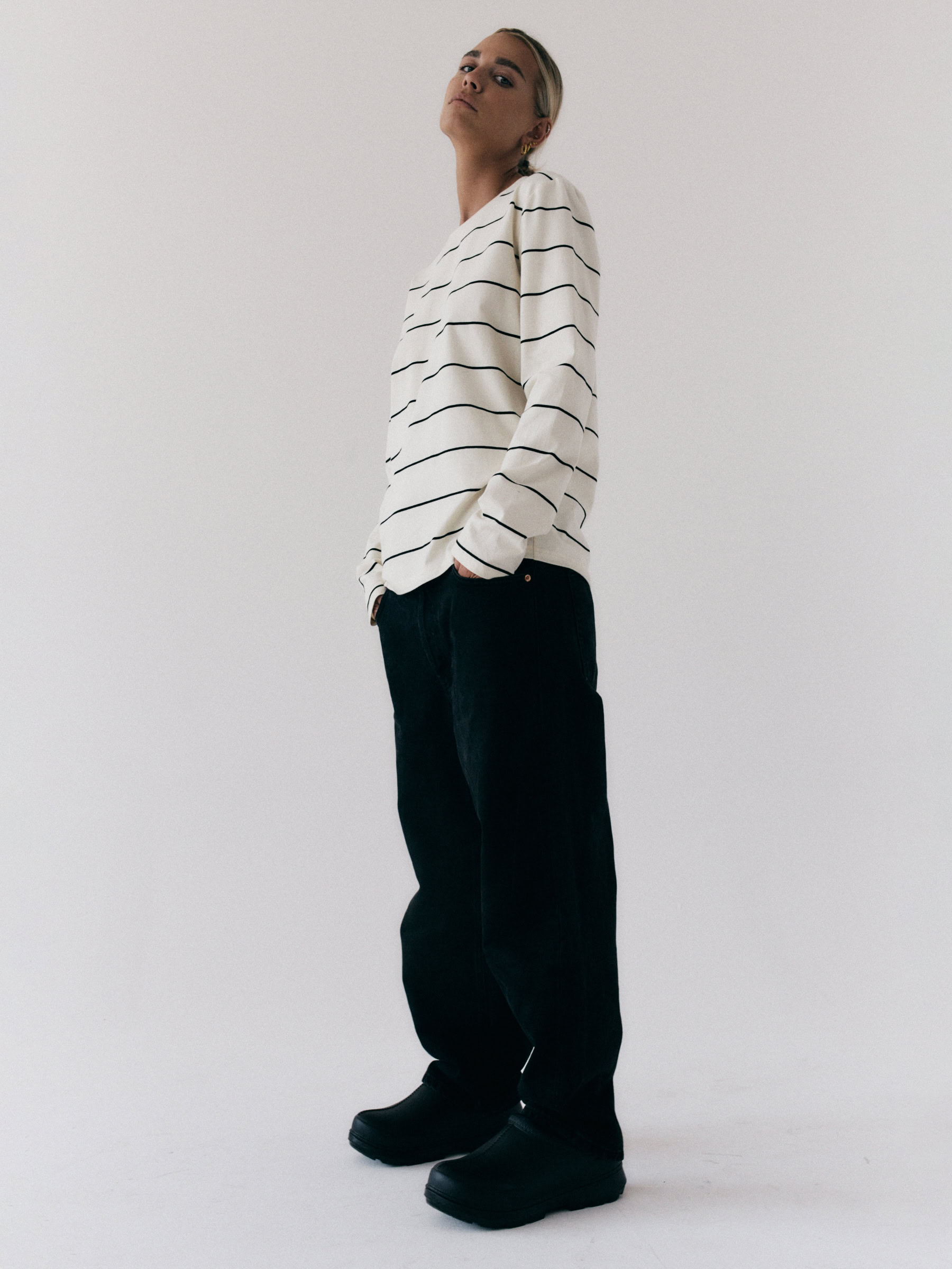 Longsleeve Basic Striped Off White Black 08